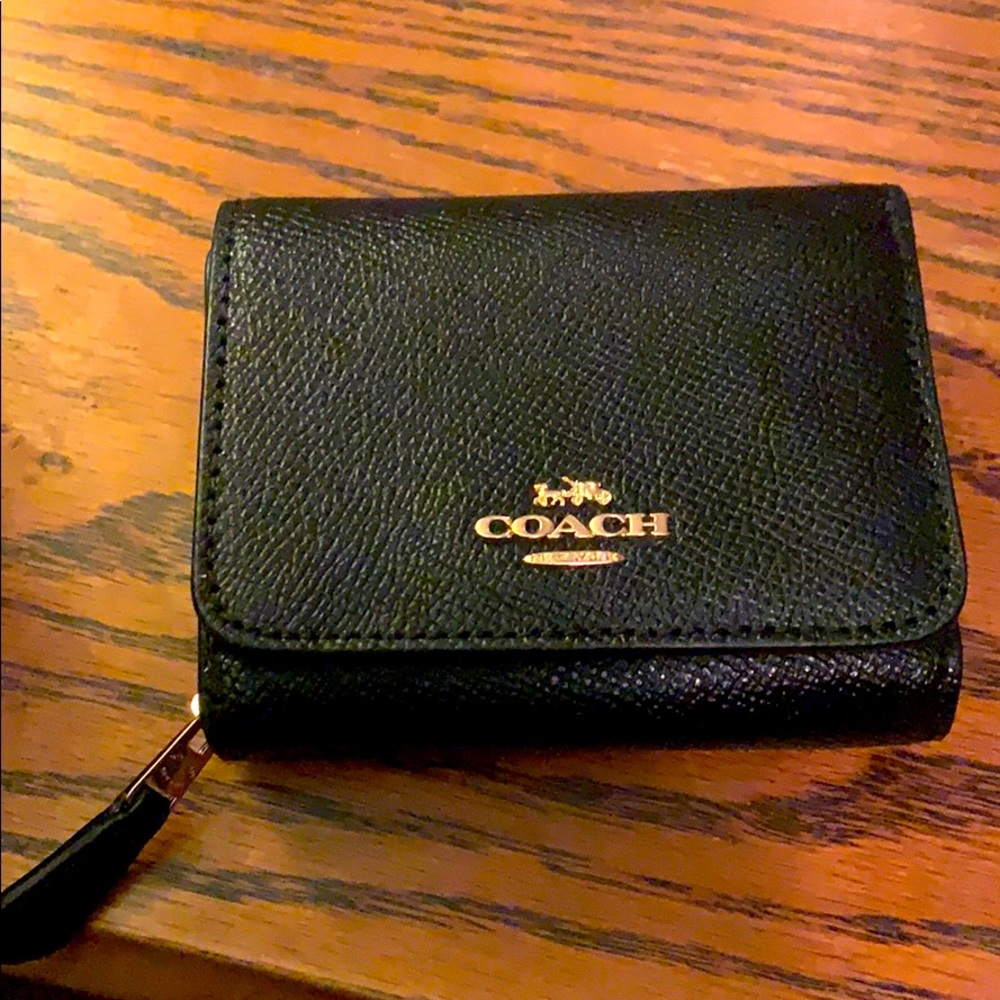 Coach small tri fold black wallet